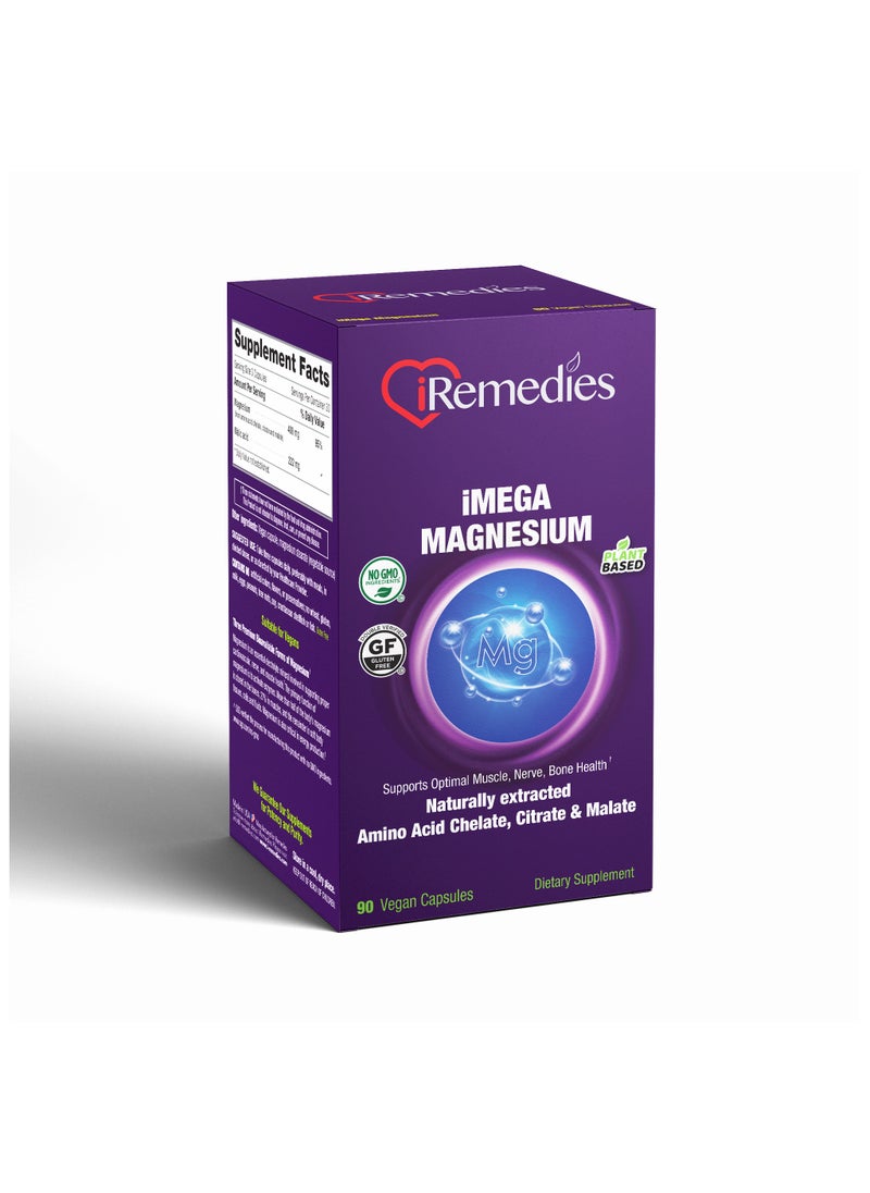 iRemedies iMega Magnesium - Magnesium Supplement for Muscle Relaxation, Bone Health, and Energy - 90 Capsules