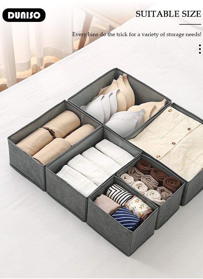 6pcs Wardrobe Clothes Organizer Sock Underwear Drawer Organizer Dividers Cell Foldable Fabric Dresser Closet Storage Box and Storage Bins for Clothing, Baby Clothes, Bra, Panty, Skirt,Scarf, Ties, Scarves