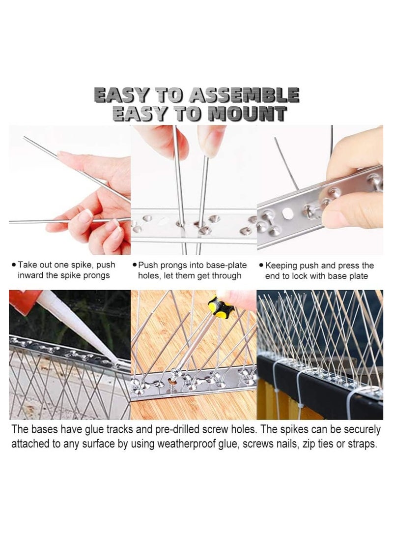 Stainless Steel Bird Spikes for Pigeons and Other Small Birds - No Plastic - Anti Bird Repellent Spikes Control Kit Assembled Spikes 50 Centimetre (Pack of 10)