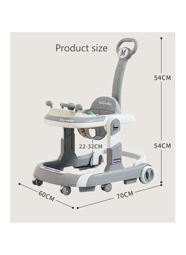 4-in-1 Foldable Baby Walkers with Wheels and Baby Activity Center Toys Tray with Music, 4-Gear Height Adjustable Infant Toddler Baby Walker, Baby Walker for Boys and Girls from 6-24 Months