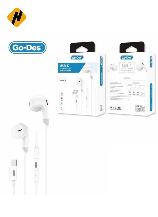 USB-C Earphones – Premium Sound, Ergonomic Design, Noise-Isolating, White