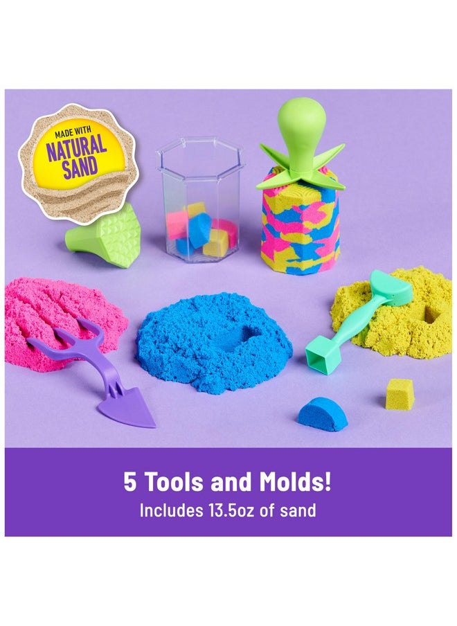 , Squish N’ Create Playset, 13.5Oz Play Sand (Blue, Yellow & Pink), 5 Tools, Stocking Stuffers & Christmas Gifts For Kids Ages 3+