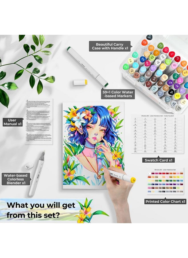 Markers Paper-Friendly No Peeling Water-Based Coloring Markers 60 Colors Dual Brush Fine Tips Markers For Adult Coloring Books No Bleeding Art Markers For Kids Adults Beginner Calligraphy
