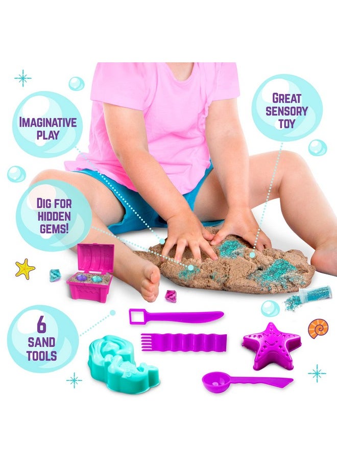 Mermaid Sensory Sand Kit, 2Lbs Moldable Play Sand For Kids Aged 3+, Magic Sand With Gems, Tools & Portable Treasure Chest, Kids Toys For Playdates, Party Games & Gifting