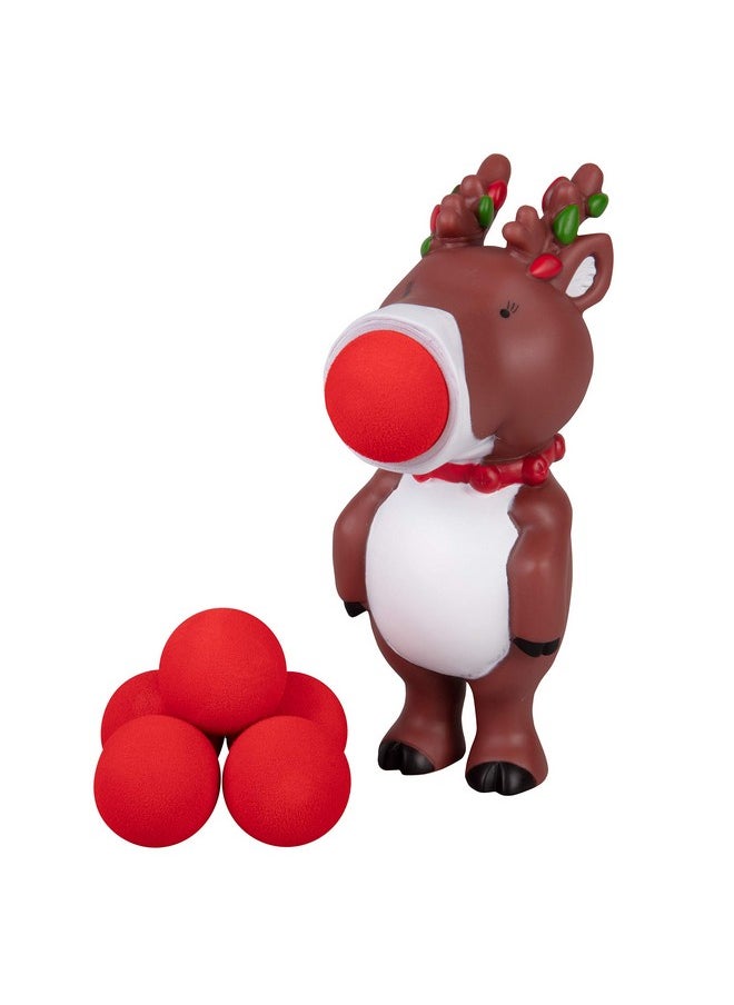 Christmas Reindeer Ball Popper Toy - Holiday Stocking Stuffer Includes 4 Soft Foam Balls - Squeeze To Pop Air Powered Balls Up To 20 Feet - Indoor/Outdoor Play - Gift For Kids, Girls, Boys