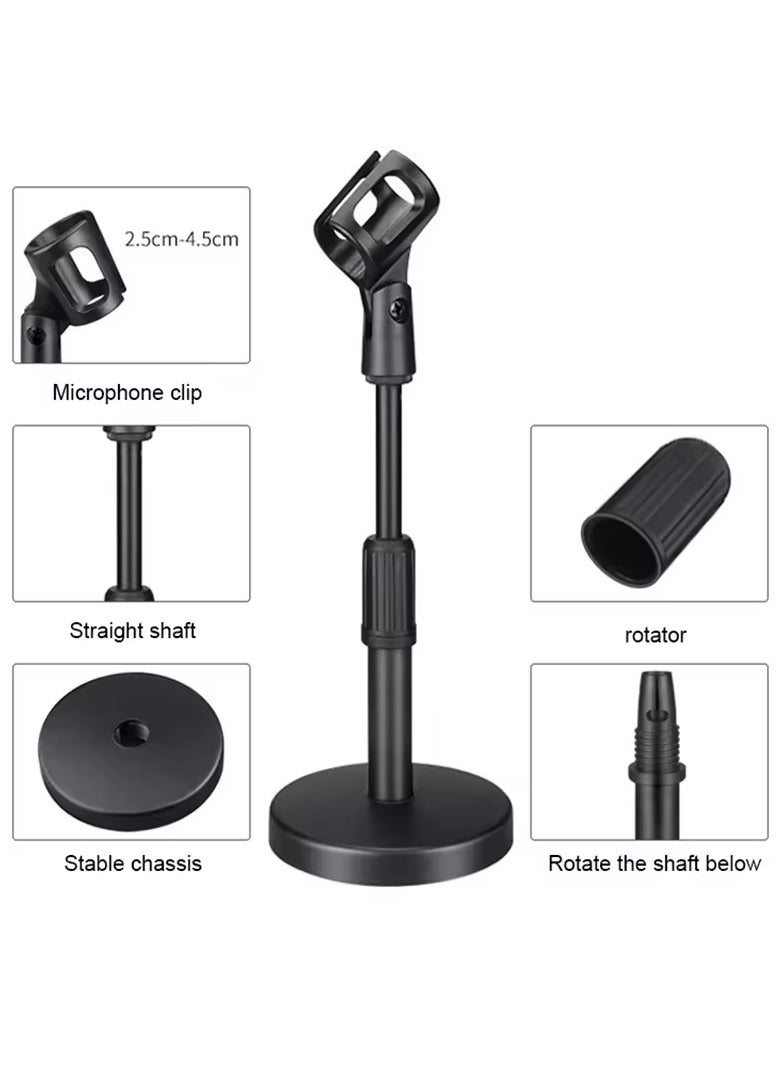 2 pcs Desktop Microphone Stand Microphone Stand Adjustable Desk Microphone Stand Mic Holder with Clip Max Height 345mm for Meetings Lectures Podcasts Black