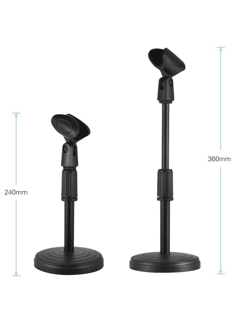 2 pcs Desktop Microphone Stand Microphone Stand Adjustable Desk Microphone Stand Mic Holder with Clip Max Height 345mm for Meetings Lectures Podcasts Black