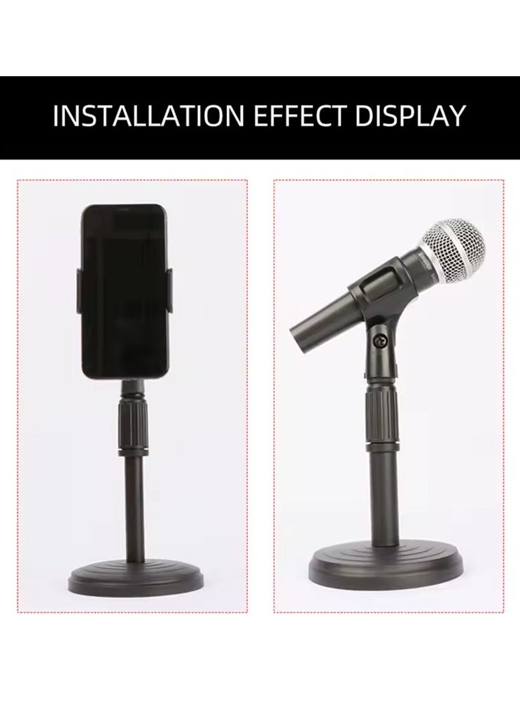2 pcs Desktop Microphone Stand Microphone Stand Adjustable Desk Microphone Stand Mic Holder with Clip Max Height 345mm for Meetings Lectures Podcasts Black
