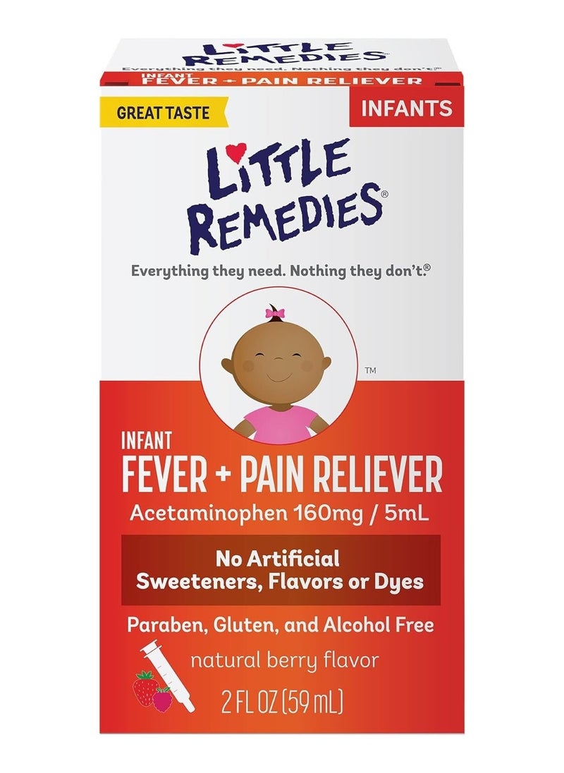 Little Remeds Infant Fever & Pain Relief Liquid by Little Fever's Dye Free Natural Berry Flavor 2 oz 1 Pack