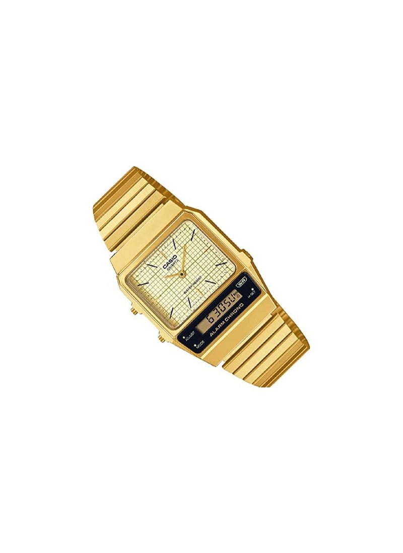 Casio Unisex Watch Vintage Digital Analog Gold Dial Stainless Steel Band AQ-800EG-9ADF, Gold, bracelet