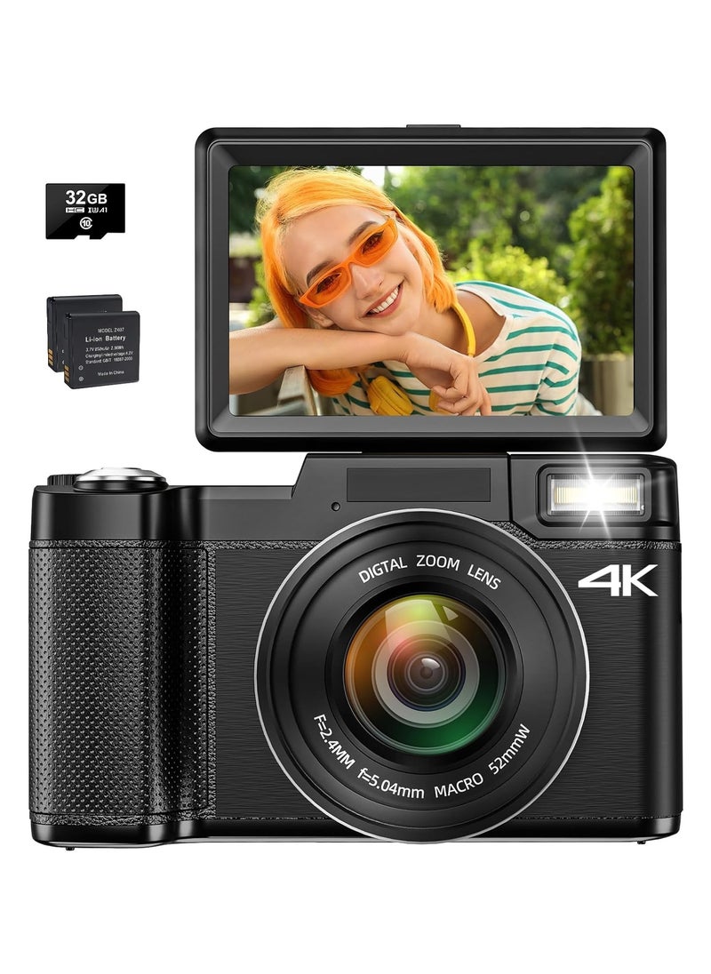 Digital Video Camera Full HD 4K with Flip HD Screen