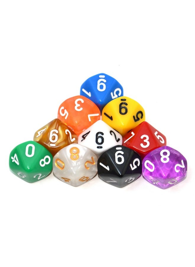 10-Pack D4 D6 D8 D10 D12 Multi Colored Polyhedral Dice For For Dungeons And Dragons Dnd Rpg Mtg Table Games (Mix Color(Opaque&Pearl&Transparent, D10)