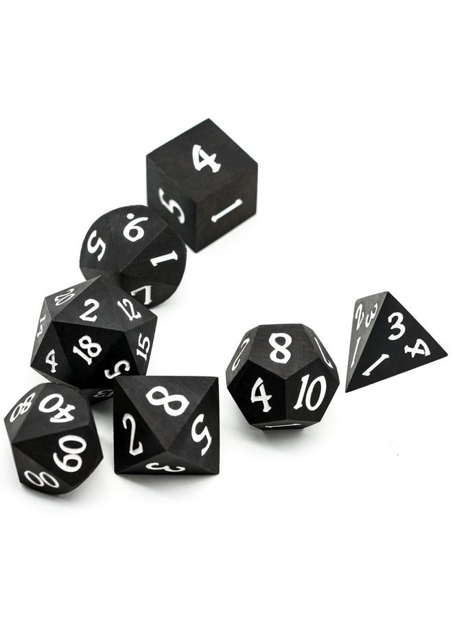 Wood Dnd Dice Set, 7Pcs Black Polyhedral Dice Set, Rpg D&D Dice Made With Ebony Wood For Mtg Dungeons And Dragons Role Playing Games, D N D Gifts