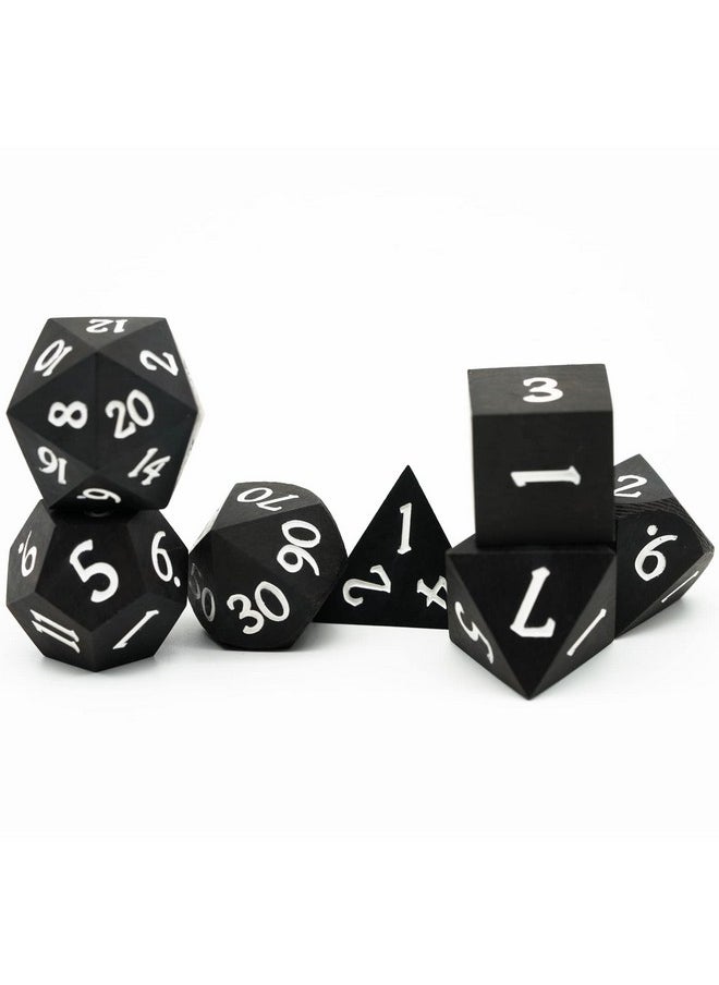 Wood Dnd Dice Set, 7Pcs Black Polyhedral Dice Set, Rpg D&D Dice Made With Ebony Wood For Mtg Dungeons And Dragons Role Playing Games, D N D Gifts