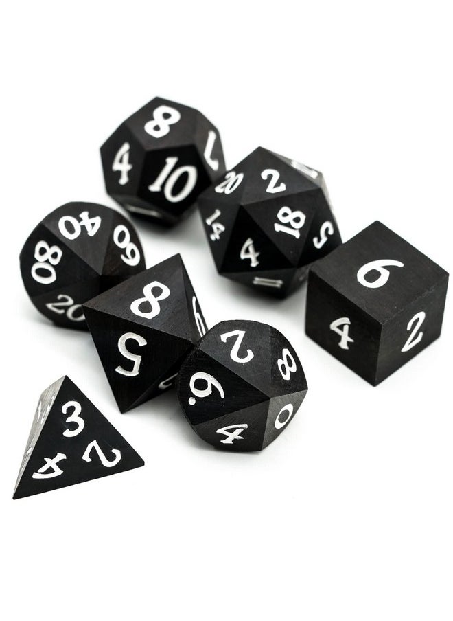 Wood Dnd Dice Set, 7Pcs Black Polyhedral Dice Set, Rpg D&D Dice Made With Ebony Wood For Mtg Dungeons And Dragons Role Playing Games, D N D Gifts