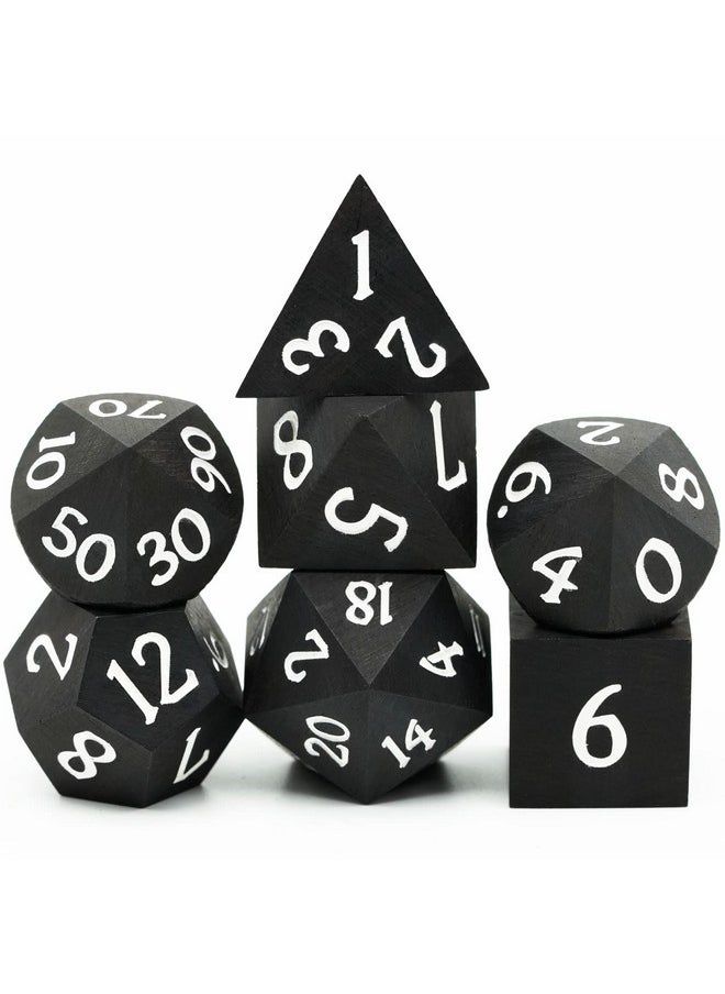 Wood Dnd Dice Set, 7Pcs Black Polyhedral Dice Set, Rpg D&D Dice Made With Ebony Wood For Mtg Dungeons And Dragons Role Playing Games, D N D Gifts