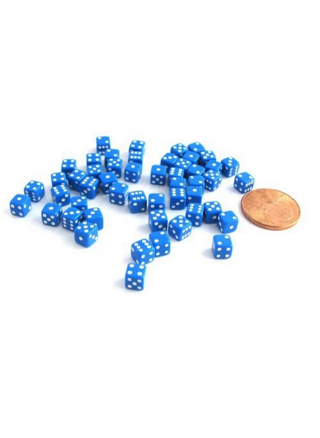 50 Six Sided D6 5Mm .197 Inch Die Small Tiny Mini Miniature Blue Dice