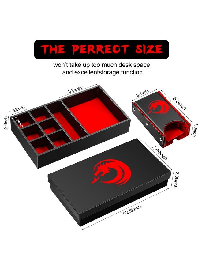 3 In 1 Dnd Dice Tray Dice Tower And Dice Storage, Portable Rectangle Storage With Lid For Table Game Dungeons And Dragons D&D Or Tabletop Rgp Gaming (Red Velvet And Black Pu Leather)