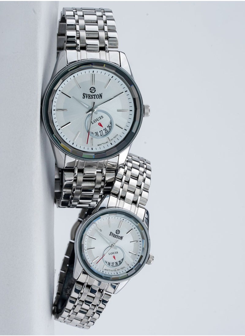 Louis Analog Quartz Silver Stainless Steel Couple Set Watch SV7527