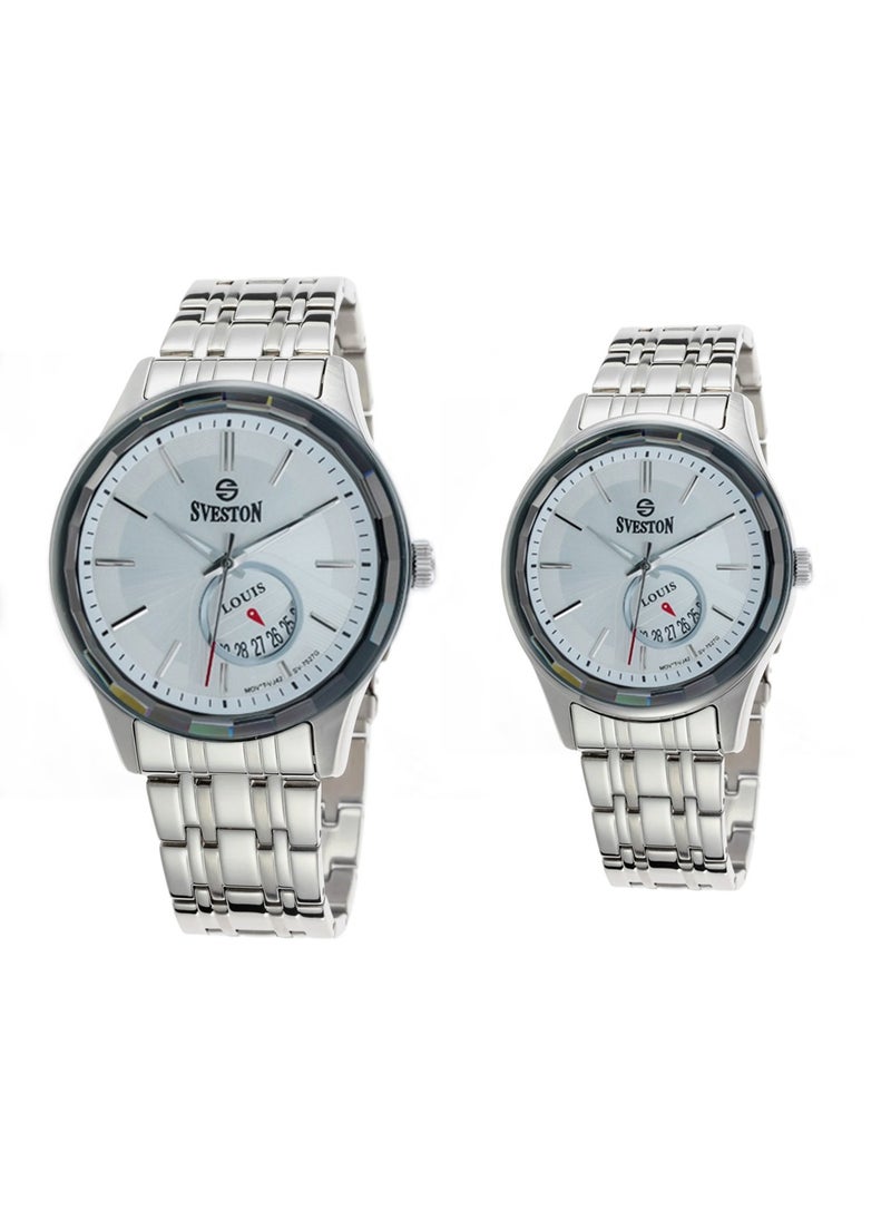 Louis Analog Quartz Silver Stainless Steel Couple Set Watch SV7527