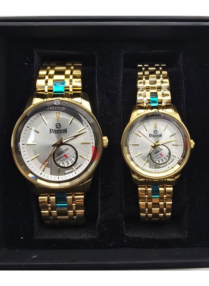 Louis Analog Quartz Gold Stainless Steel Couple Set Watch SV7527