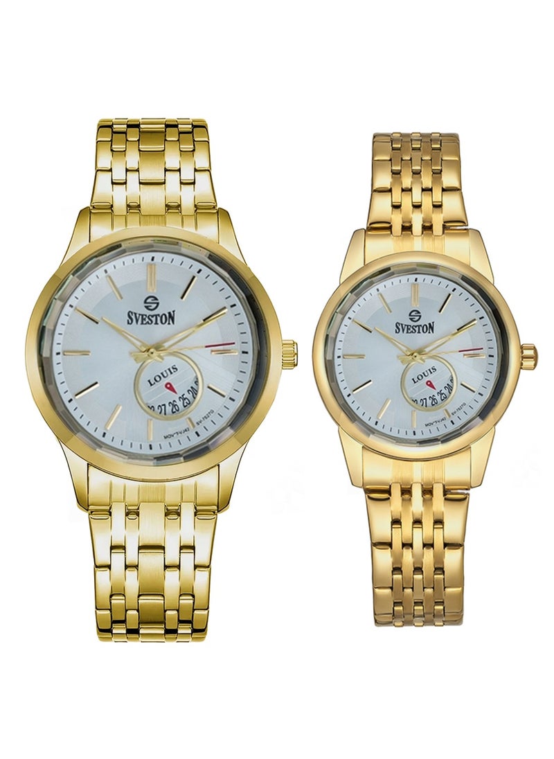 Louis Analog Quartz Gold Stainless Steel Couple Set Watch SV7527