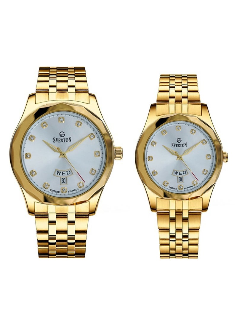 Empire Analog Quartz Gold Stainless Steel Couple Set Watch SV7481