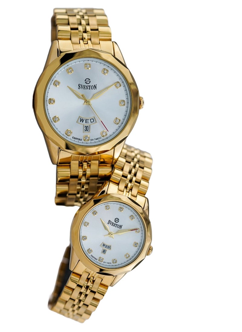 Empire Analog Quartz Gold Stainless Steel Couple Set Watch SV7481