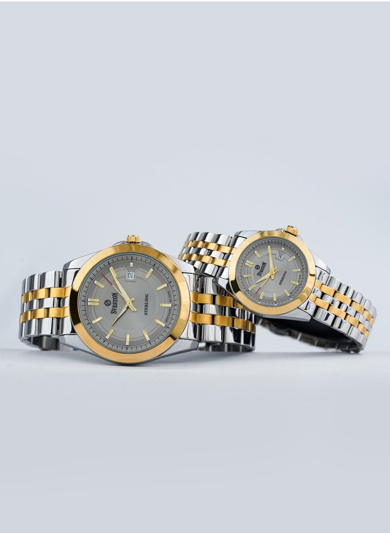 Sterling Analog Quartz Two-Tone Stainless Steel Couple Set Watch SV7525