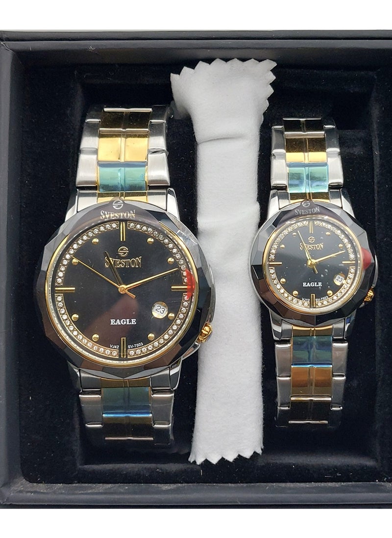 Eagle Analog Quartz Two tone Stainless Steel Couple Set Watch SV7503