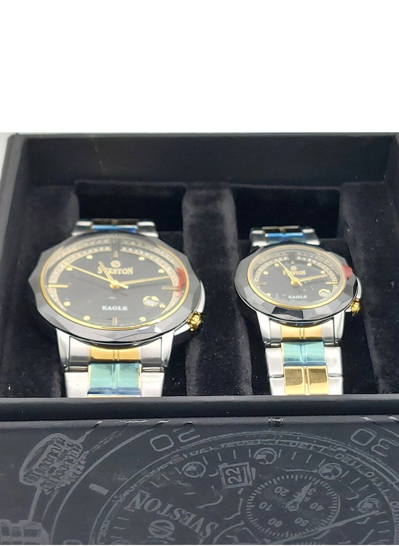 Eagle Analog Quartz Two tone Stainless Steel Couple Set Watch SV7503