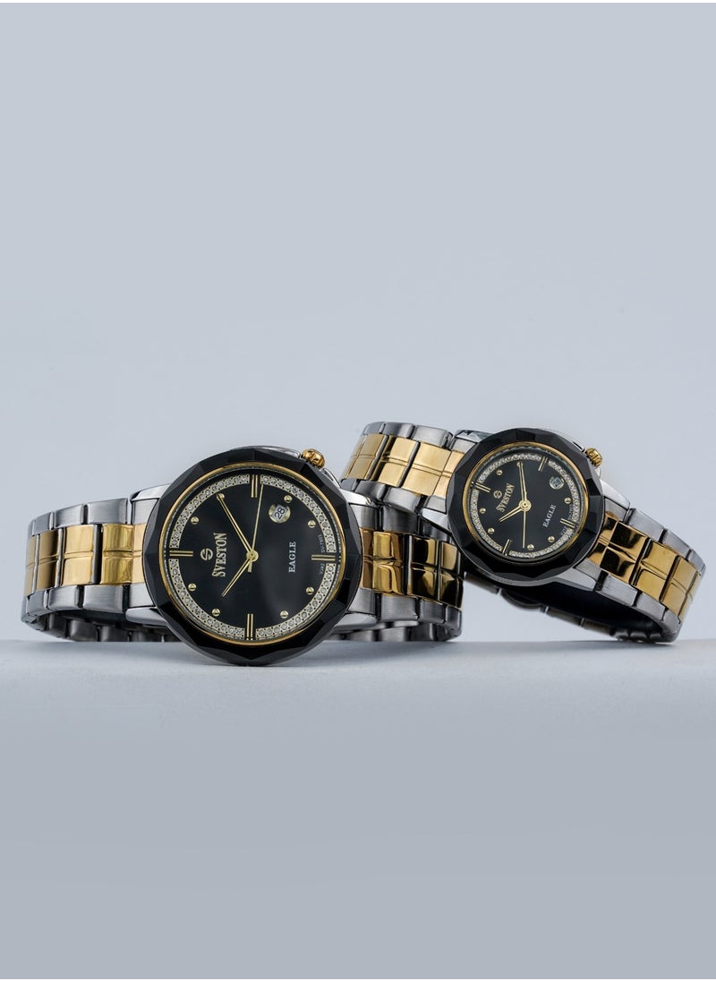 Eagle Analog Quartz Two tone Stainless Steel Couple Set Watch SV7503