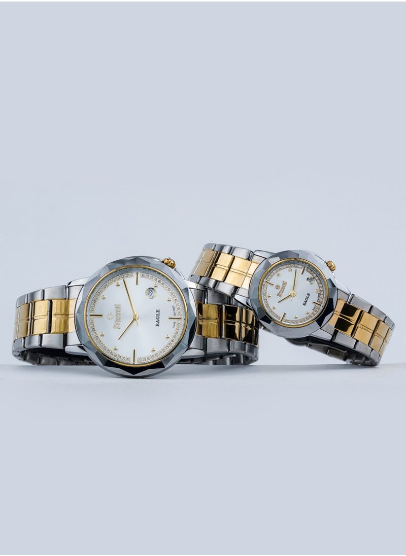 Eagle Analog Quartz Silver & Gold Stainless Steel Couple Set Watch SV7503