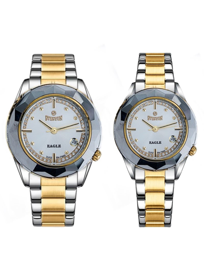 Eagle Analog Quartz Silver & Gold Stainless Steel Couple Set Watch SV7503