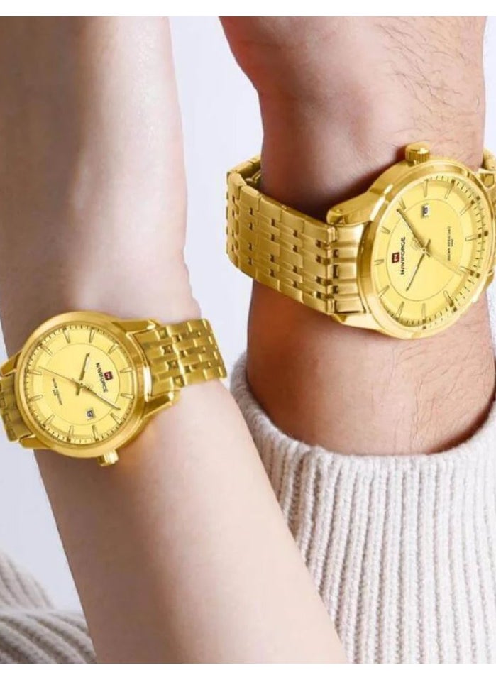 Stainless Steel Elegant Design Casual Quartz Couple Wrist Watch For Men & Women NF9228 G/G/G