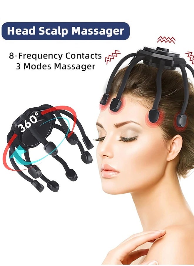 Electric Scalp Massager Head Massager with 8 Vibrating Contacts & 3 Modes 360 Degree Head Massager Cordless Portable Head Scratcher for Stress Relax