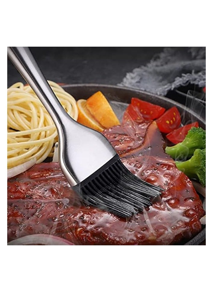 Multipurpose Stainless Steel Long Handle Basting Brush with Silicone Bristles BBQ Oil Sauce Butter Brush Pastry Brush for Kitchen Cooking