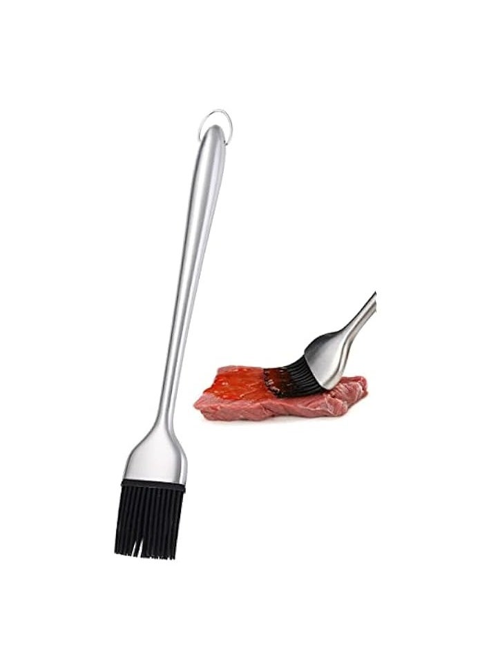 Multipurpose Stainless Steel Long Handle Basting Brush with Silicone Bristles BBQ Oil Sauce Butter Brush Pastry Brush for Kitchen Cooking