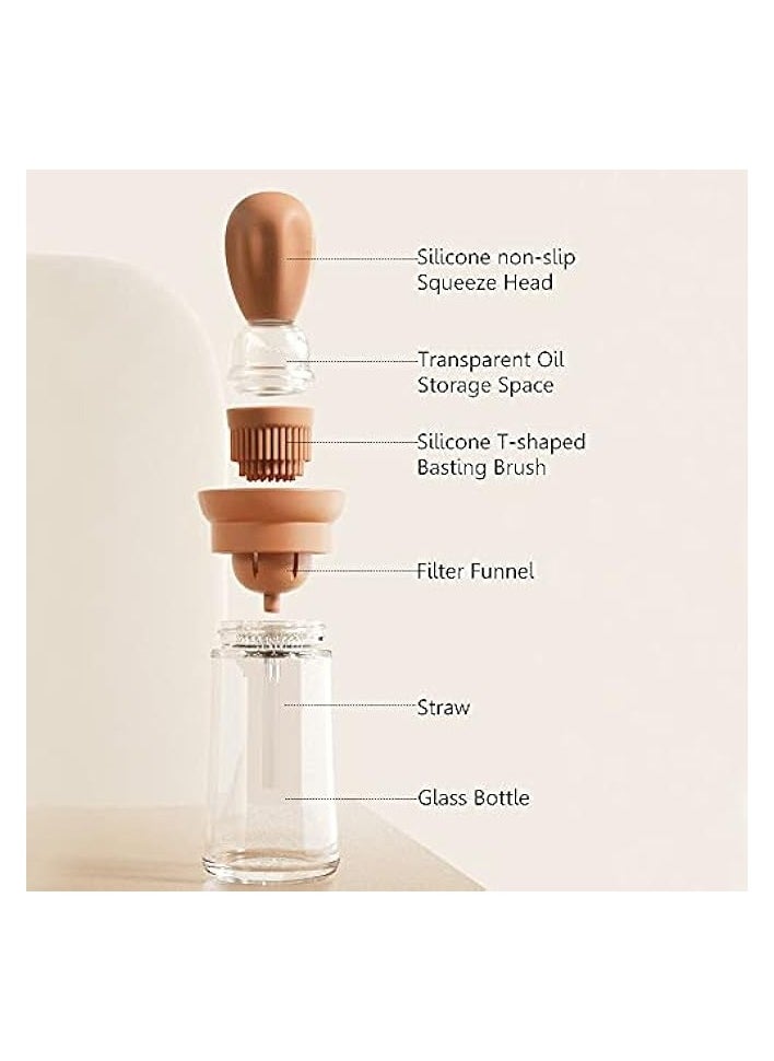 Oil Dispenser with Brush - Glass Olive Oil Dispenser for Kitchen, 2 IN 1 Oil Dispenser Bottle with Silicone Basting Brush for Cooking Vinegar Sauce BBQ Grill Frying