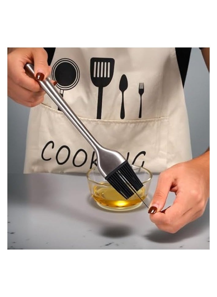 Stainless Steel Long Handle Basting Brush with Silicone brush hairs - Versatile BBQ Oil Sauce and Butter Brush for Kitchen Cooking and Grilling - Durable Pastry Brush