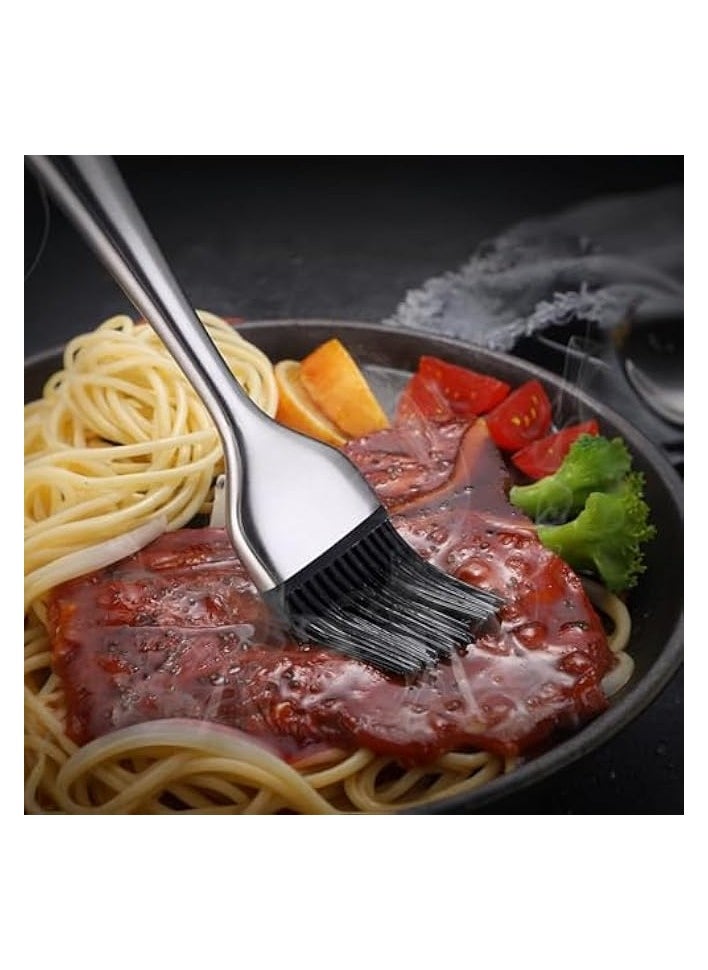 Stainless Steel Long Handle Basting Brush with Silicone brush hairs - Versatile BBQ Oil Sauce and Butter Brush for Kitchen Cooking and Grilling - Durable Pastry Brush