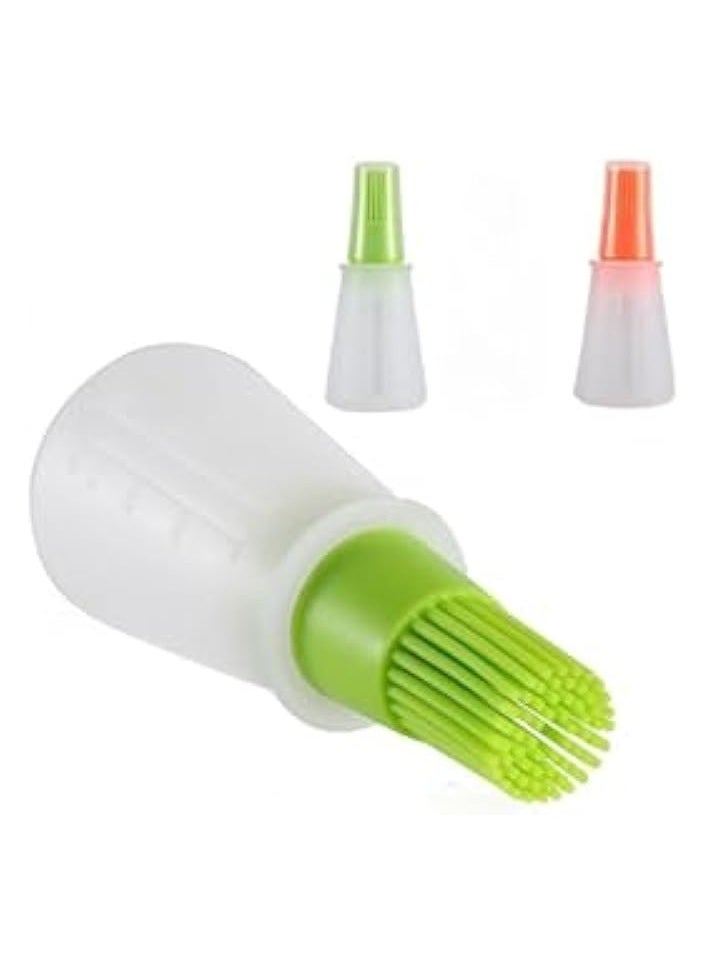 BBQ Pastry Basting Brushes, Heat-Resistant Silicone Oil Bottle Brushes for Sauce, Honey, Grill & Cake, for Barbecue, Cooking, Frying - Kitchen Tools Set of 2, Green & Orange