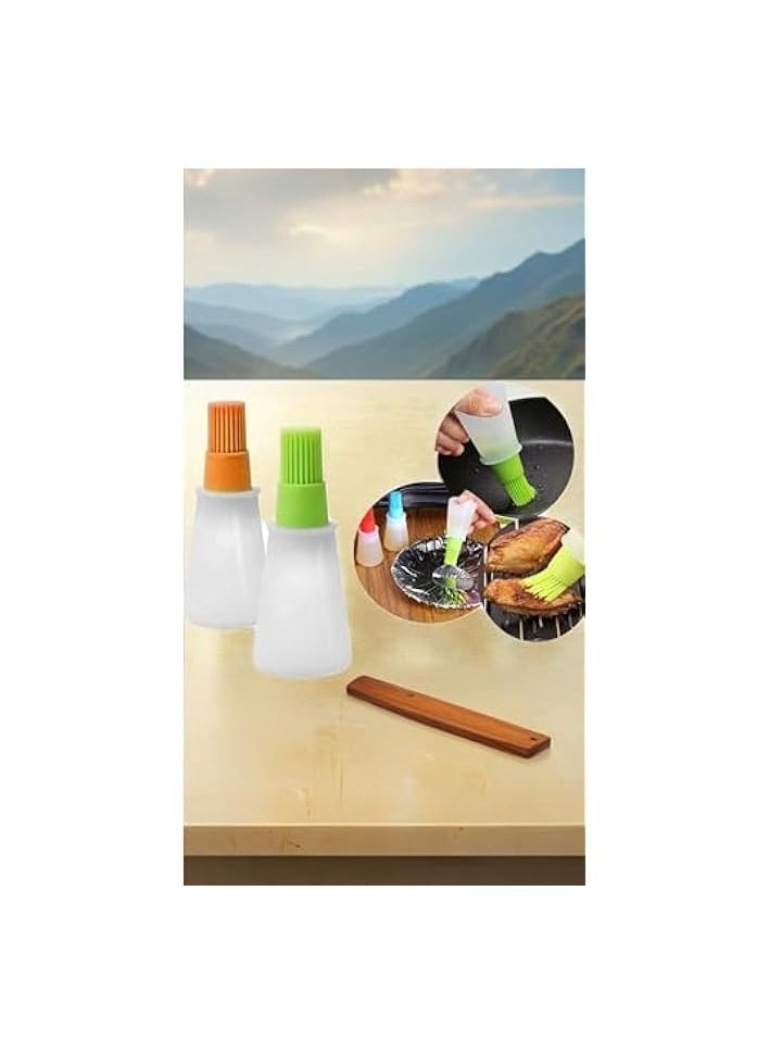 BBQ Pastry Basting Brushes, Heat-Resistant Silicone Oil Bottle Brushes for Sauce, Honey, Grill & Cake, for Barbecue, Cooking, Frying - Kitchen Tools Set of 2, Green & Orange