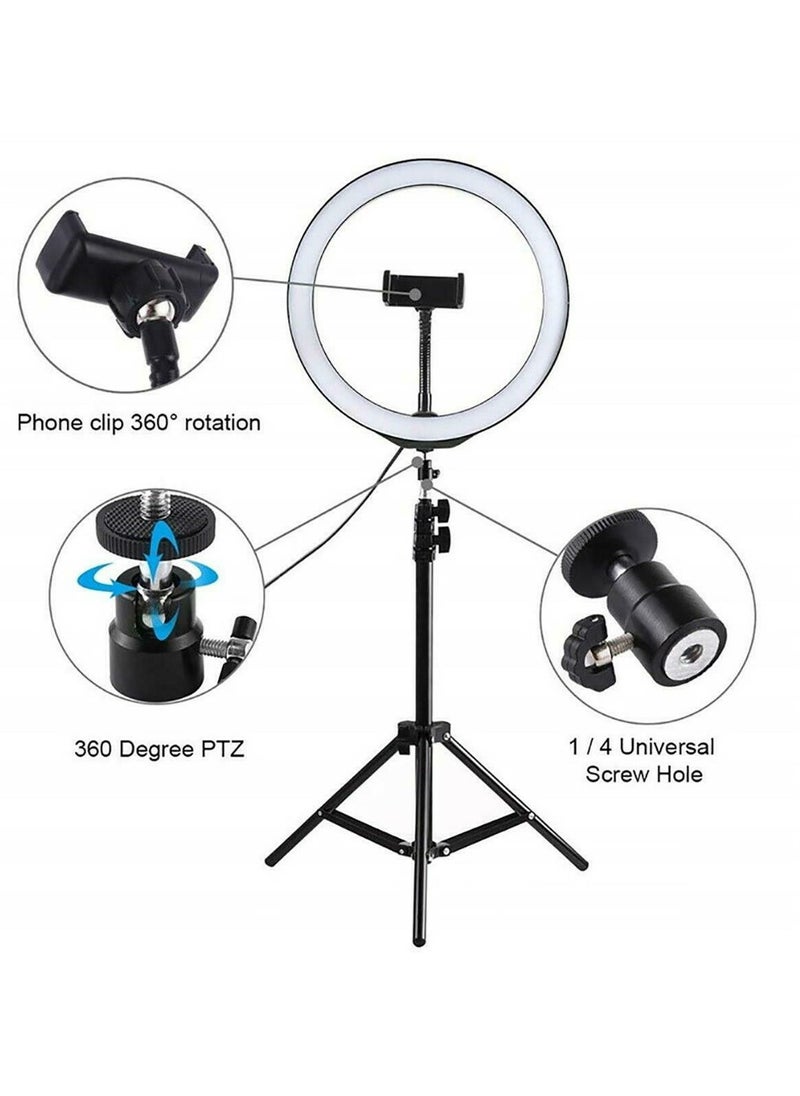 12 inch LED Ring Light With Tripod Stand And Phone Holder Black