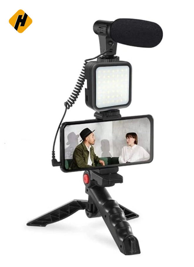 Mobile phone & Camera Vlogging Studio Kit Video Shooting Photography with Microphone LED light and tripod Holder