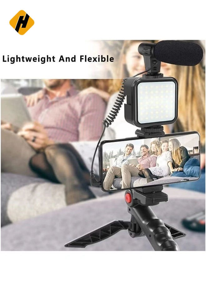 Mobile phone & Camera Vlogging Studio Kit Video Shooting Photography with Microphone LED light and tripod Holder