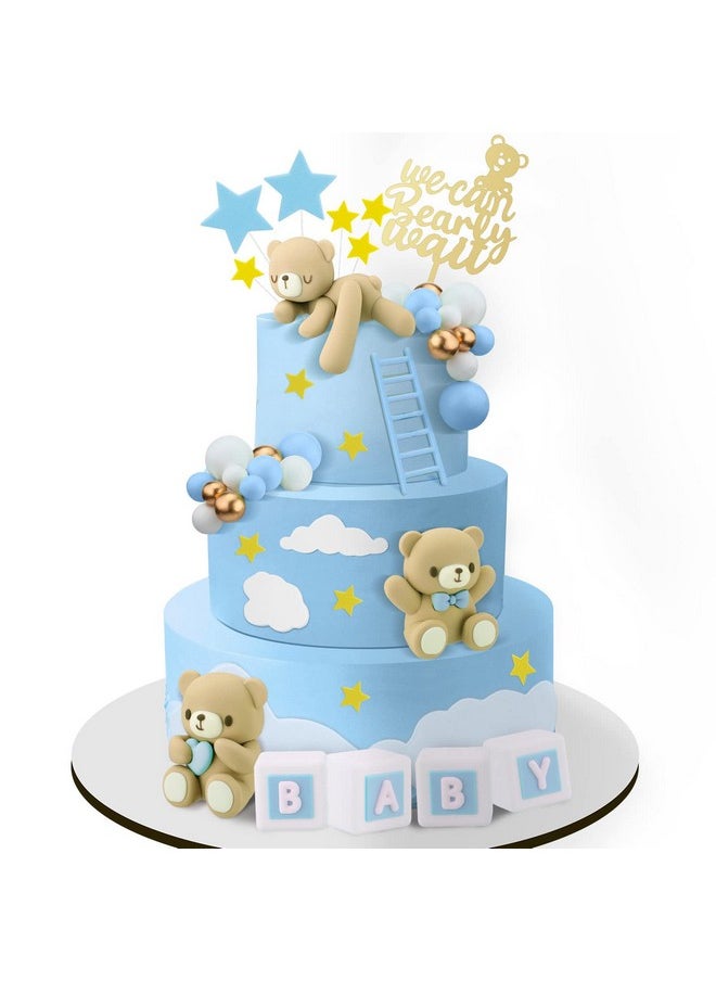 Bear Cake Toppers Mini Bear Cake Decorations Cake Toppers Gold White Pearl Ball For Birthday Party Decorations(Blue, Brown,Cute Style)