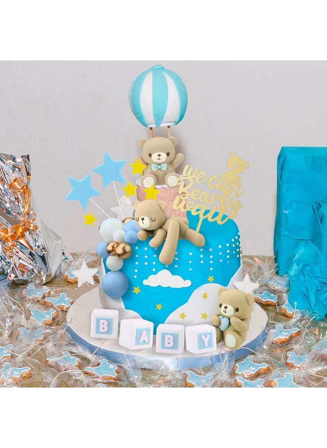 Bear Cake Toppers Mini Bear Cake Decorations Cake Toppers Gold White Pearl Ball For Birthday Party Decorations(Blue, Brown,Cute Style)