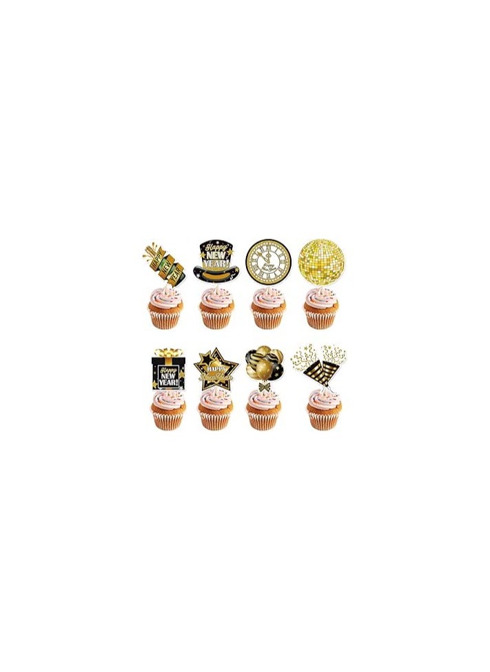 Happy New Year Cupcake Toppers, 24 Pack Cheers to 2025 Cupcake Picks Welcome to 2025 New Year's Eve Party Decorations