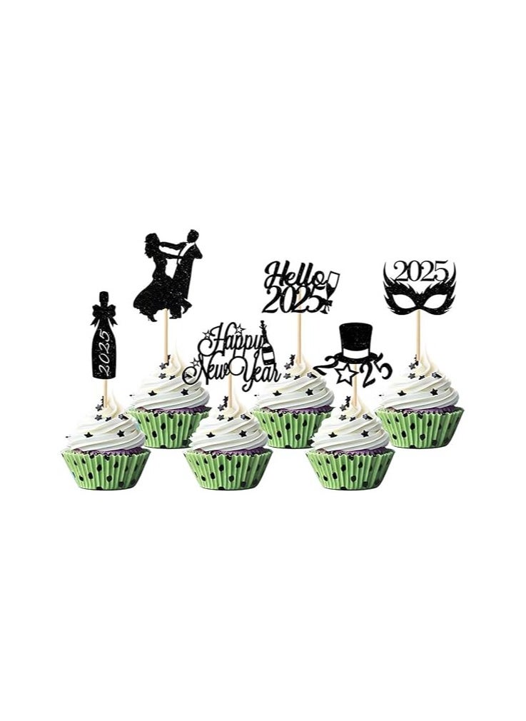 24 Pcs 2025 Happy New Year Cupcake Toppers 2025 New Year's Theme  Party Cake Decoration